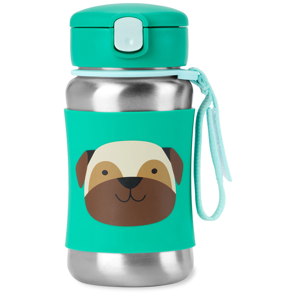 Zoo Stainless Steel Straw Bottle - Pug